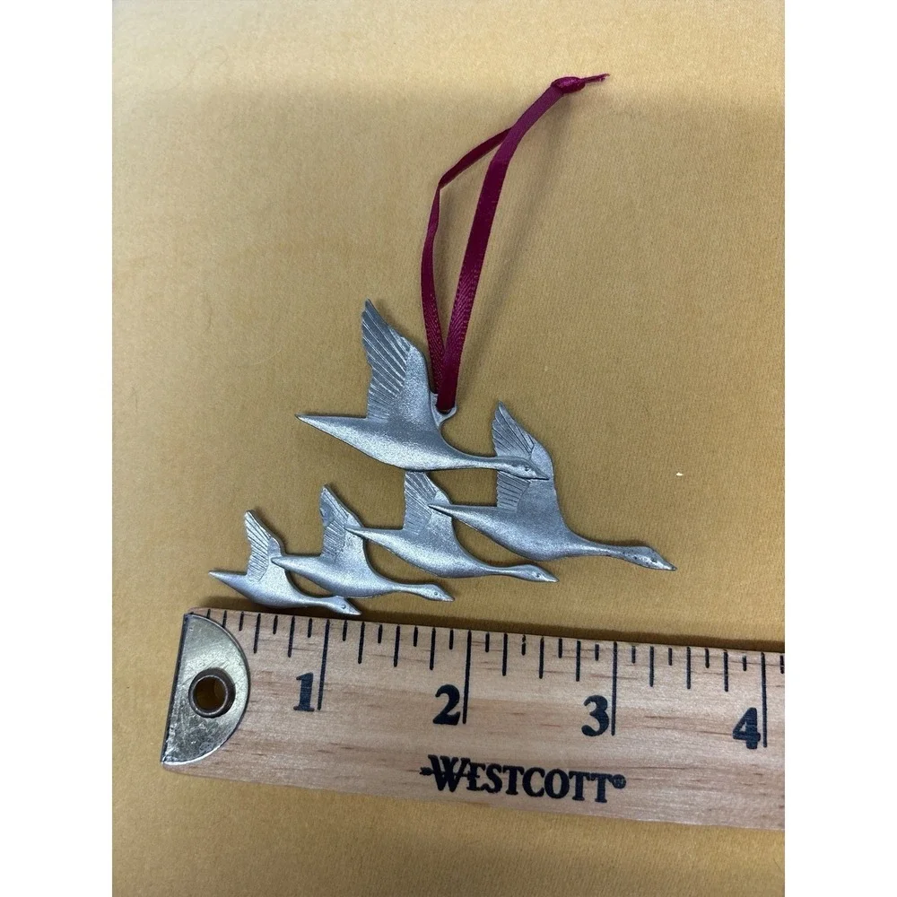Amos Pewter Canada Geese 1998 Christmas Ornament Flying Birds Vintage Handcraftd